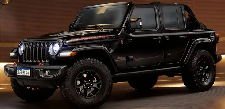Jeep Wrangler Rubicon em estúdio, vista lateral tríquartos